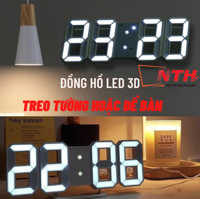 ĐỒNG HỒ ĐÈN LED 3D TREO TƯỜNG,ĐỂ BÀN 22CM X 8CM – Linh Kiện Nam ...